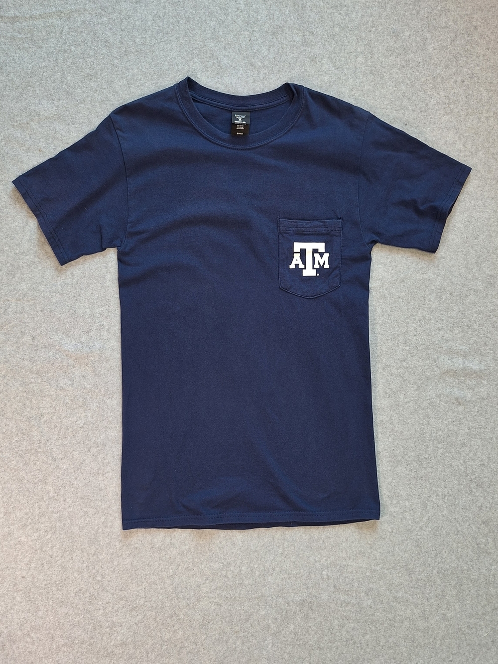 Hanes Texas A&M Aggies Navy Short Sleeve Pocket Tee with White Logo Size S